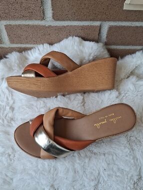 Mila Paoli Italian Leather Platform Wedge Sandals - Size 7.5